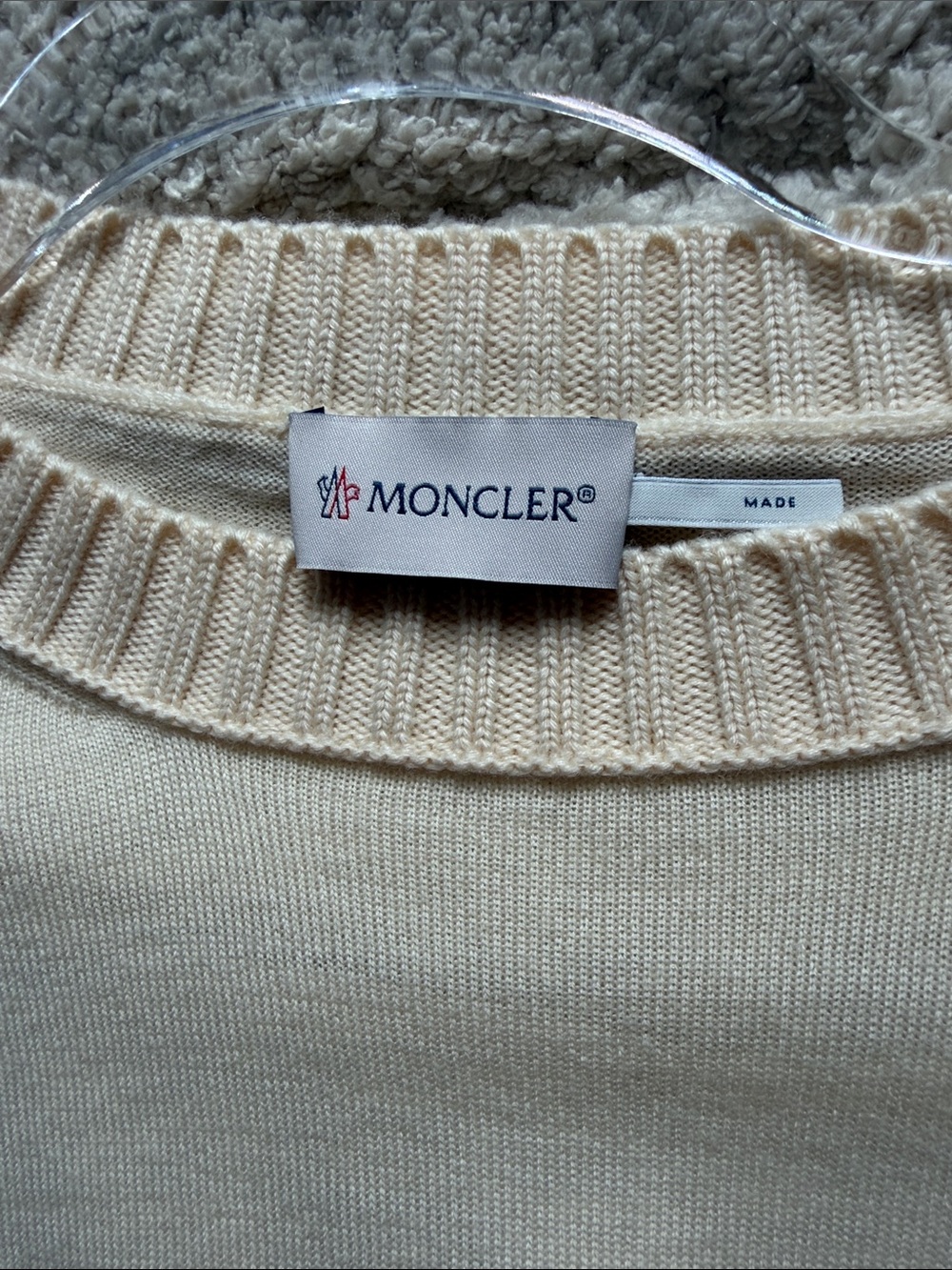 Moncler Cream Layered Hem Crewneck Sweater - Picture 2 of 5